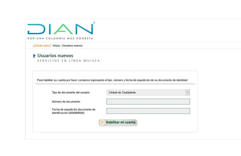 si eres usuario nuevo DIAN