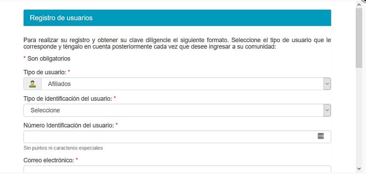 registro de usuario en Salud Total