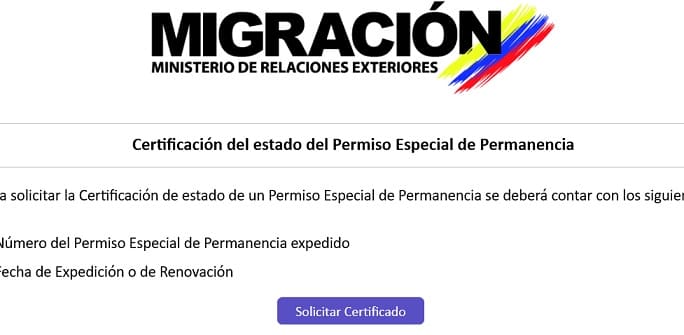 Certificación del estado del Permiso Especial de Permanencia