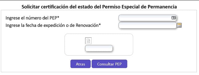 Solicitar certificación del estado del Permiso Especial de Permanencia